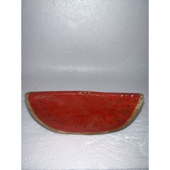 Vintage Watermelon Salt and Pepper Shakers Set Wedges Summer Red Ceramic Plaster - Picture 6 of 8